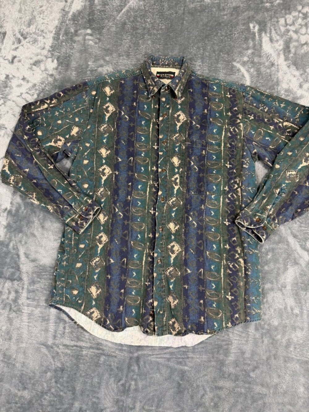 New River Mens Long Sleeve Button-Up Shirt Abstract Print Blue & Green Size L